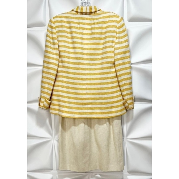 Valentino Miss V 44 Womens Sz 10 Yellow Striped Wool Jacket Top Skirt Suit Set - Picture 3 of 15